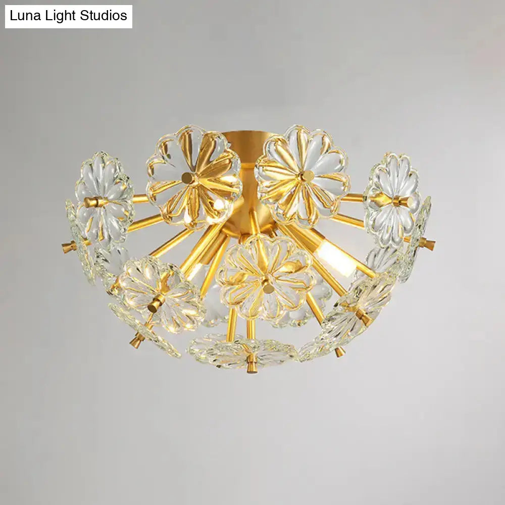 DecorBites™ Modern Crystal Bouquet Semi Flush Mount Ceiling Lamp - Gold, 3/5 Lights - Bedroom Lighting