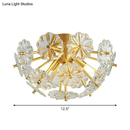 DecorBites™ Modern Crystal Bouquet Semi Flush Mount Ceiling Lamp - Gold, 3/5 Lights - Bedroom Lighting