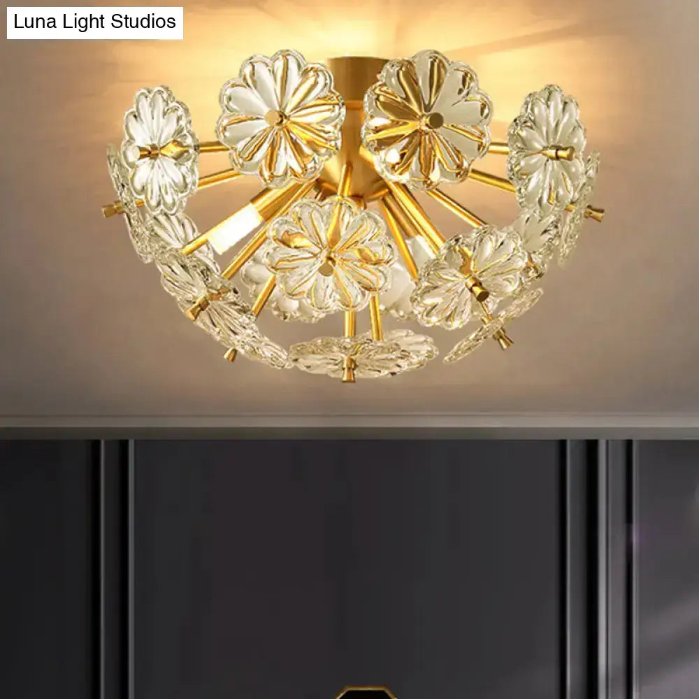 DecorBites™ Modern Crystal Bouquet Semi Flush Mount Ceiling Lamp - Gold, 3/5 Lights - Bedroom Lighting