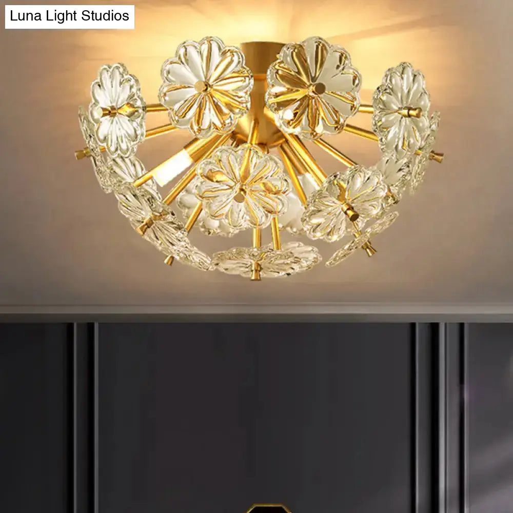 DecorBites™ Modern Crystal Bouquet Semi Flush Mount Ceiling Lamp - Gold, 3/5 Lights - Bedroom Lighting
