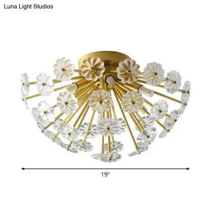 DecorBites™ Modern Crystal Bouquet Semi Flush Mount Ceiling Lamp - Gold, 3/5 Lights - Bedroom Lighting