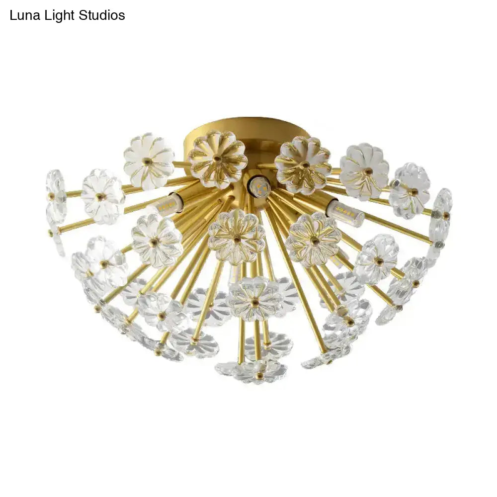 DecorBites™ Modern Crystal Bouquet Semi Flush Mount Ceiling Lamp - Gold, 3/5 Lights - Bedroom Lighting