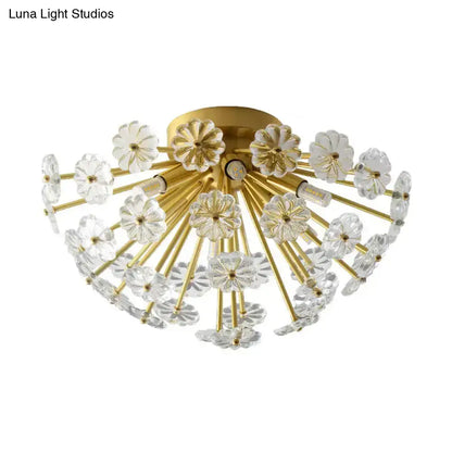 DecorBites™ Modern Crystal Bouquet Semi Flush Mount Ceiling Lamp - Gold, 3/5 Lights - Bedroom Lighting