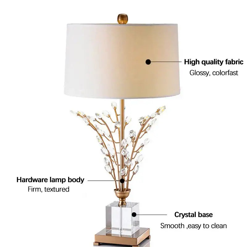 Modern crystal branch table lamp with gold base for bedroom