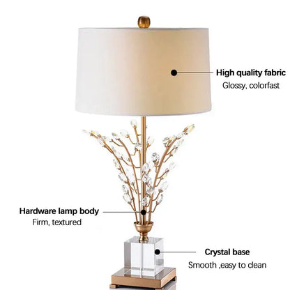 Modern crystal branch table lamp with gold base for bedroom