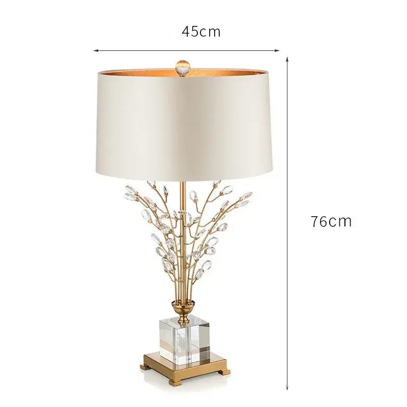Modern crystal branch table lamp with gold base for bedroom