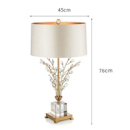 Modern crystal branch table lamp with gold base for bedroom
