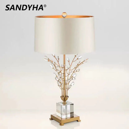 Modern crystal branch table lamp with gold base for bedroom