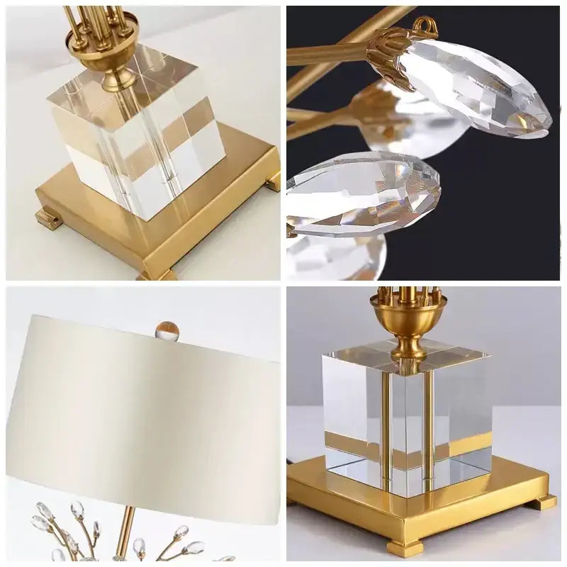 Modern crystal branch table lamp with gold base for bedroom