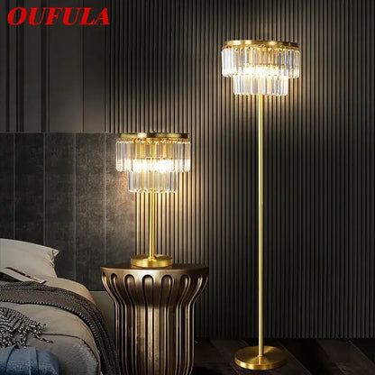 Modern crystal brass floor lamp living room tiered gold light