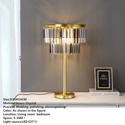 Modern crystal brass floor lamp living room tiered gold light