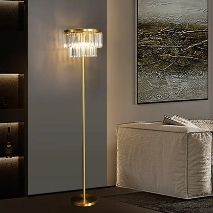 Modern crystal brass floor lamp living room tiered gold light