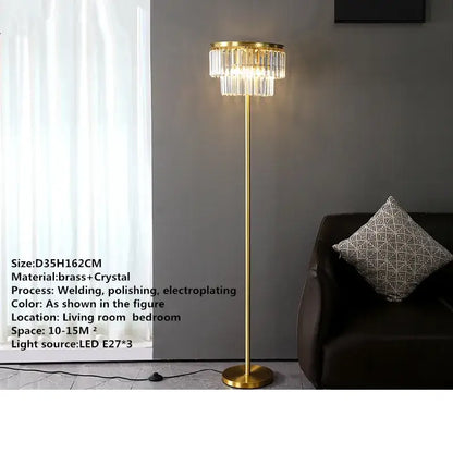 Modern crystal brass floor lamp living room tiered gold light