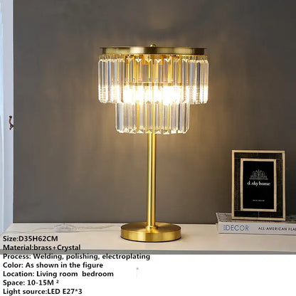 Modern crystal brass floor lamp living room tiered gold light