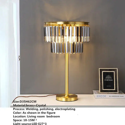 Modern crystal brass floor lamp living room tiered gold light