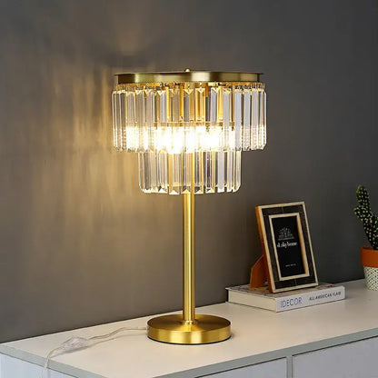Modern crystal brass floor lamp living room tiered gold light