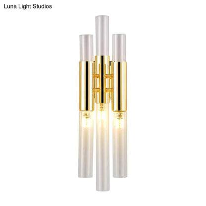 DecorBites™ Modern Crystal Brass Flute Wall Mount Sconce Light Fixture for Living Room - 3 Lights