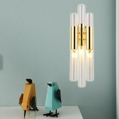 DecorBites™ Modern Crystal Brass Flute Wall Mount Sconce Light Fixture for Living Room - 3 Lights