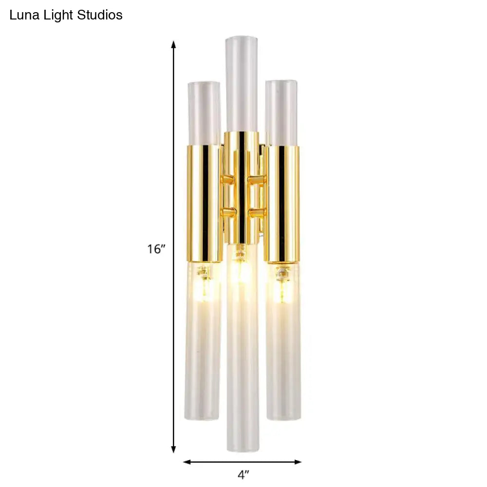 DecorBites™ Modern Crystal Brass Flute Wall Mount Sconce Light Fixture for Living Room - 3 Lights