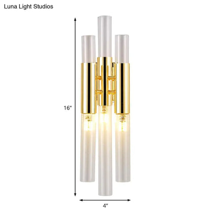 DecorBites™ Modern Crystal Brass Flute Wall Mount Sconce Light Fixture for Living Room - 3 Lights