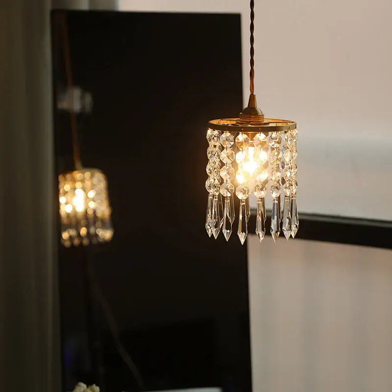 Modern crystal brass led pendant light dining room cascading beads
