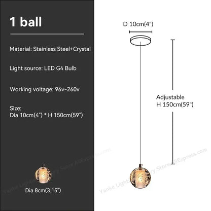 Modern crystal bubble ball pendant light for dining room