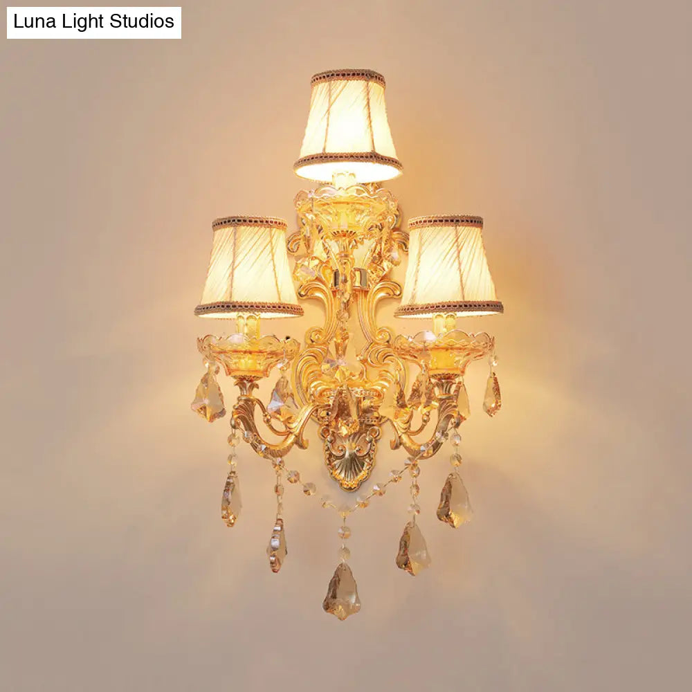 DecorBites™ Modern Crystal Candelabra Wall Mount Light with 3 Gold Lights - Living Room Sconce