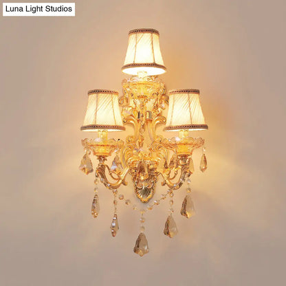 DecorBites™ Modern Crystal Candelabra Wall Mount Light with 3 Gold Lights - Living Room Sconce
