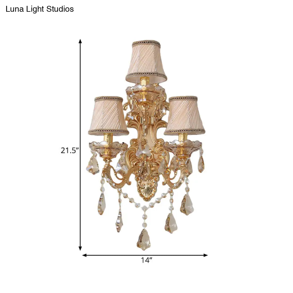 DecorBites™ Modern Crystal Candelabra Wall Mount Light with 3 Gold Lights - Living Room Sconce