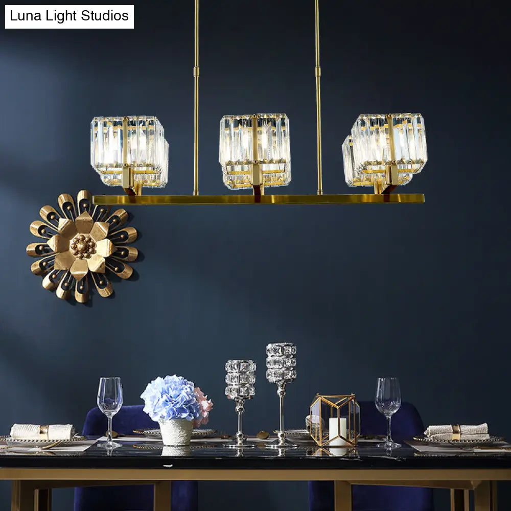 DecorBites™ Modern Crystal Chandelier with 6 Gold Heads - Island Light Fixture