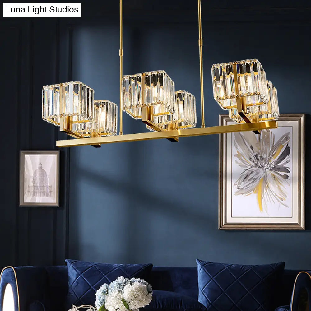 DecorBites™ Modern Crystal Chandelier with 6 Gold Heads - Island Light Fixture
