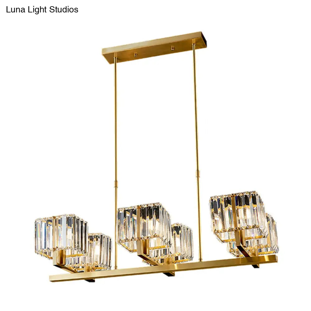 DecorBites™ Modern Crystal Chandelier with 6 Gold Heads - Island Light Fixture