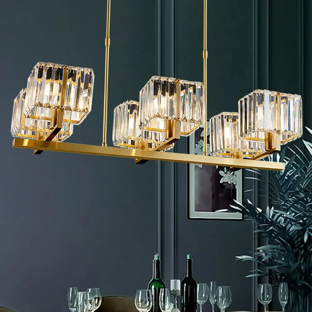 DecorBites™ Modern Crystal Chandelier with 6 Gold Heads - Island Light Fixture