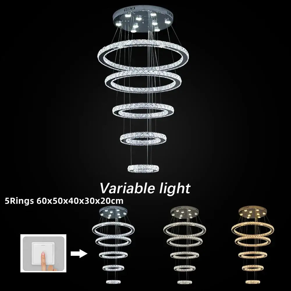 Modern crystal chrome led pendant light rings chandelier living room