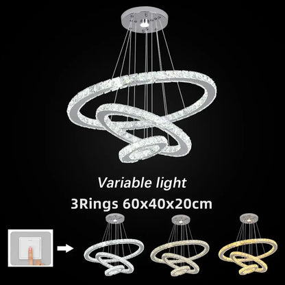 Modern crystal chrome led pendant light rings chandelier living room
