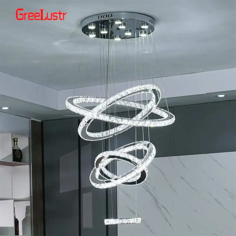 Modern crystal chrome led pendant light rings chandelier living room