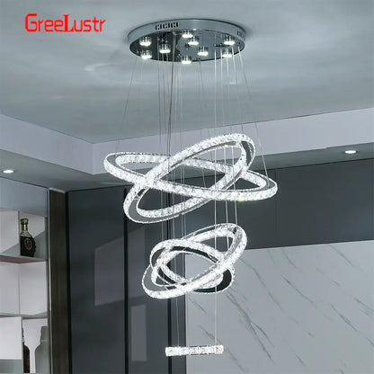 Modern crystal chrome led pendant light rings chandelier living room