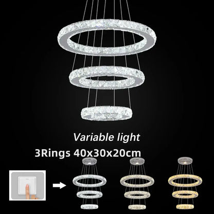 Modern crystal chrome led pendant light rings chandelier living room