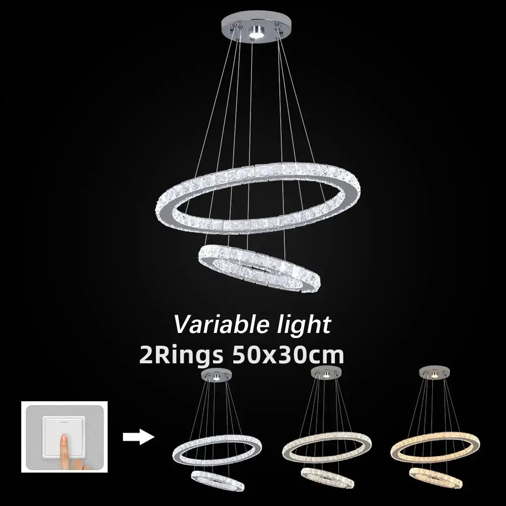 Modern crystal chrome led pendant light rings chandelier living room