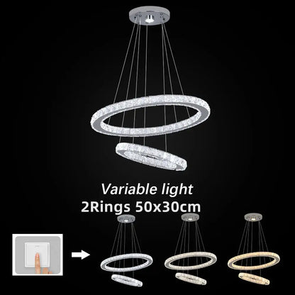 Modern crystal chrome led pendant light rings chandelier living room