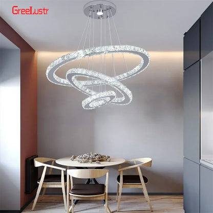 Modern crystal chrome led pendant light rings chandelier living room