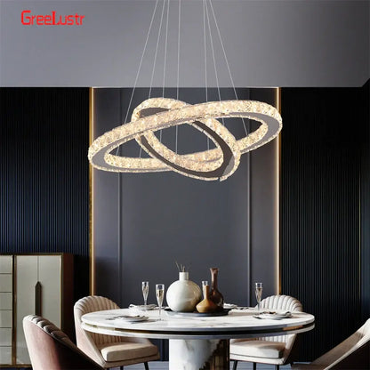 Modern crystal chrome led pendant light rings chandelier living room