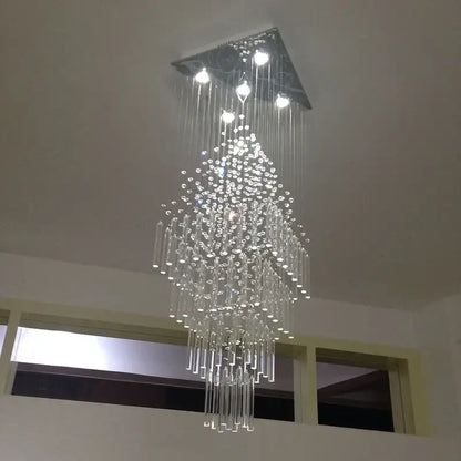 Modern crystal column chandelier living room tiered glass lighting