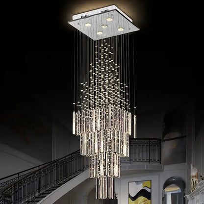 Modern crystal column chandelier living room tiered glass lighting