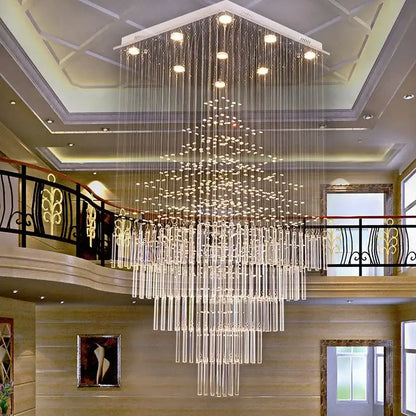 Modern crystal column chandelier living room tiered glass lighting