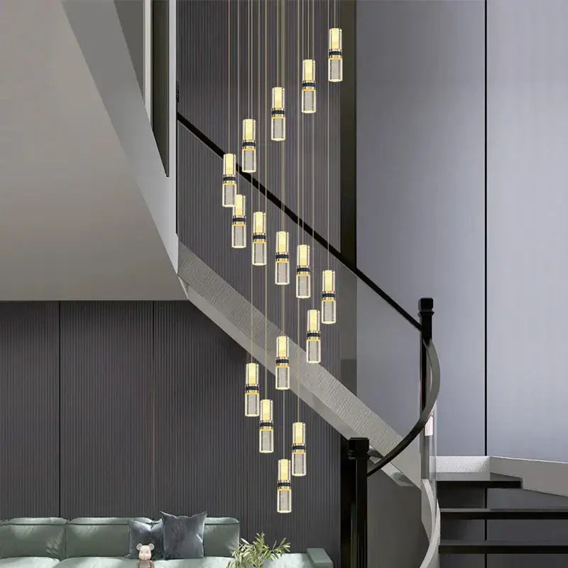 Modern crystal columnar chandelier stairwell cascading glass light