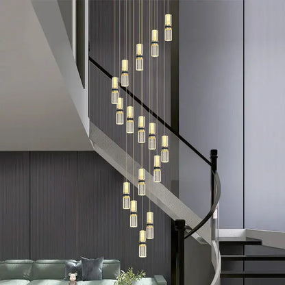 Modern crystal columnar chandelier stairwell cascading glass light