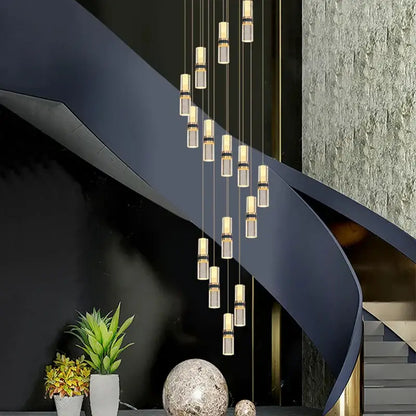 Modern crystal columnar chandelier stairwell cascading glass light