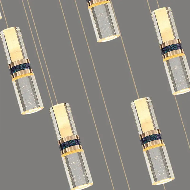 Modern crystal columnar chandelier stairwell cascading glass light