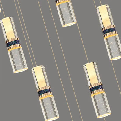 Modern crystal columnar chandelier stairwell cascading glass light